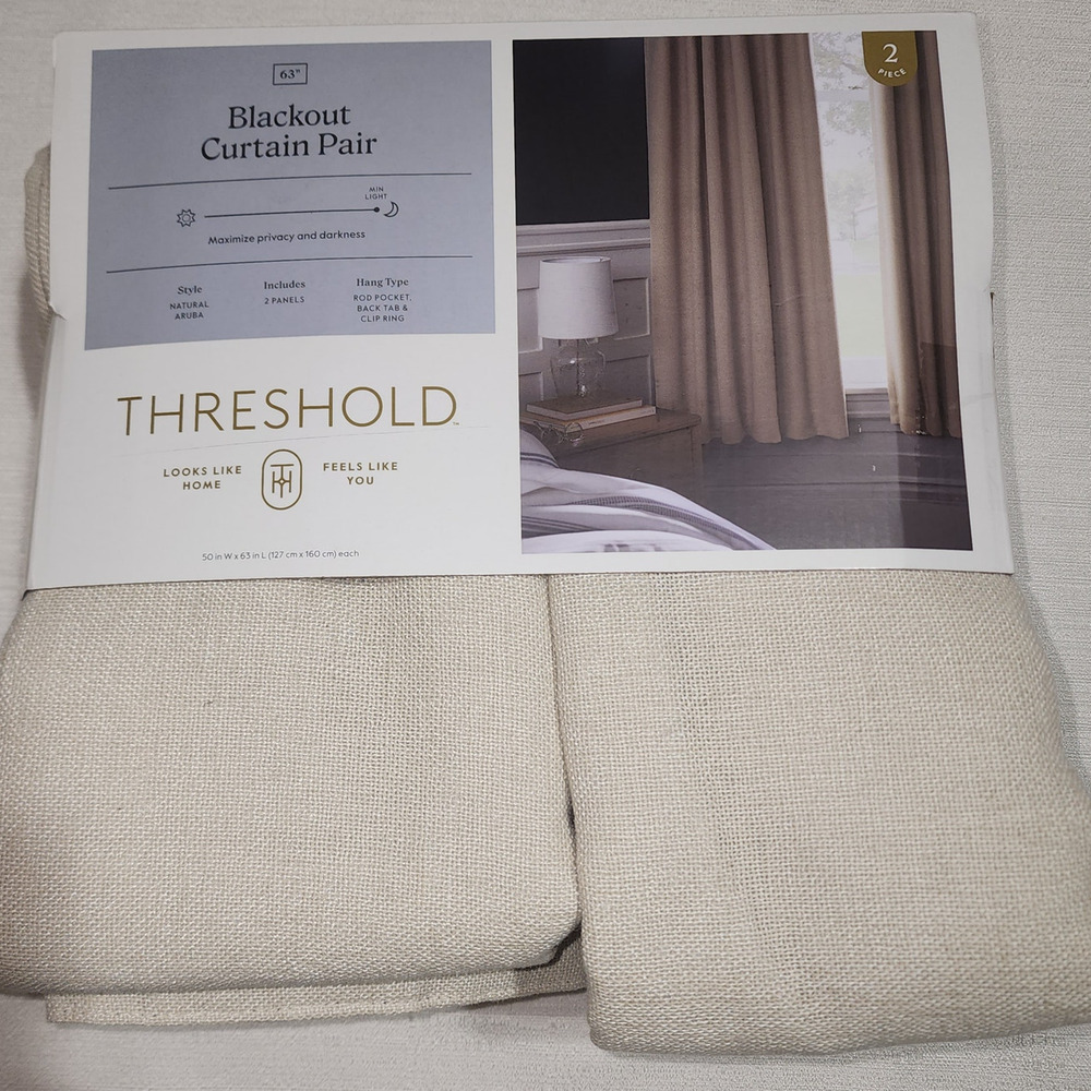 Threshold blackout curtain 2 panels W50'' x L 63'' each natural Aruba